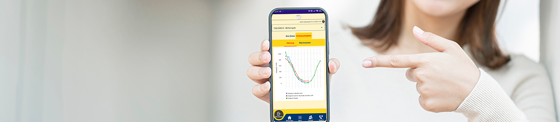 WoWi Mieter-App auf dem Smartphone in der Hand einer Frau